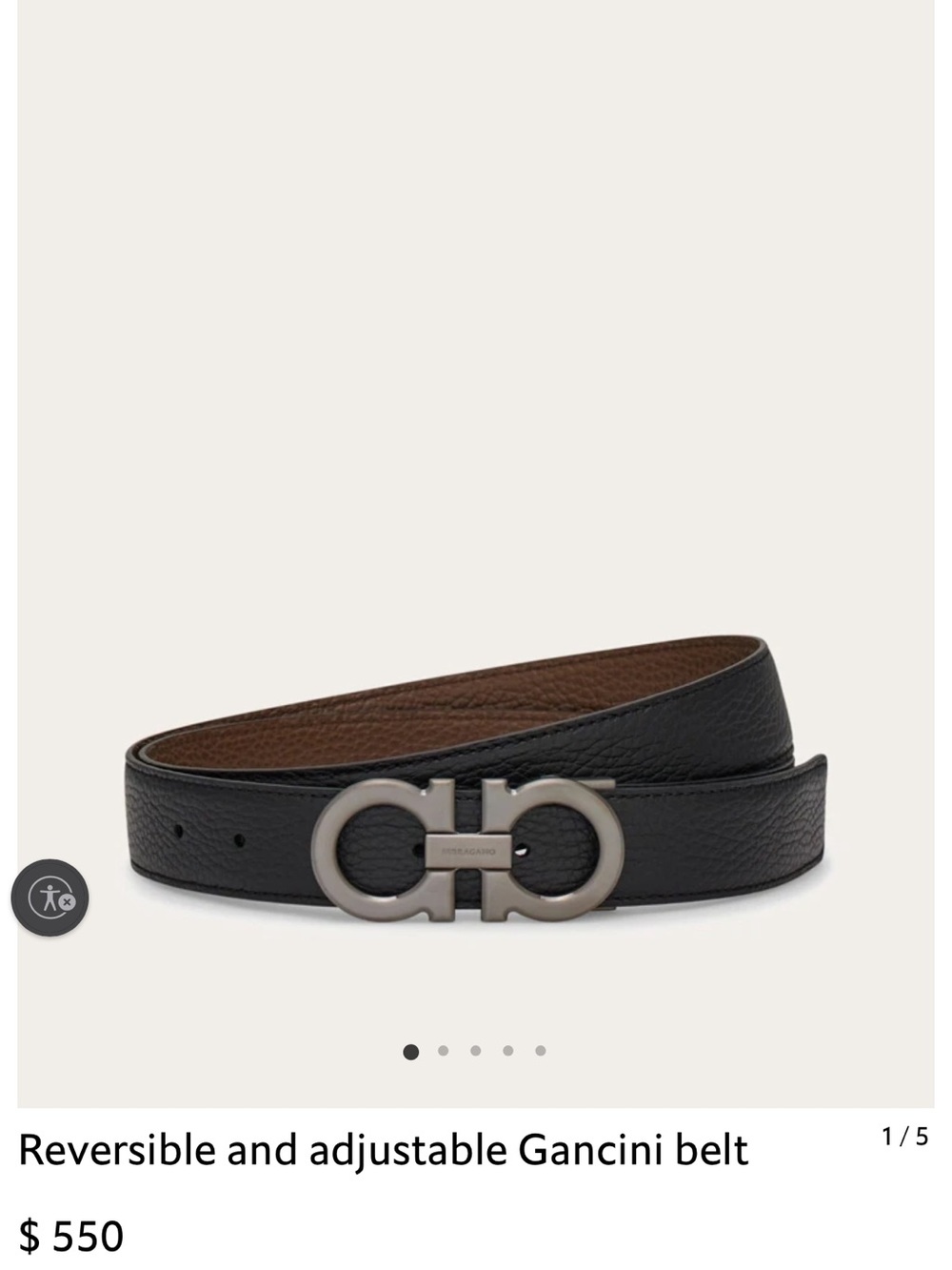 Salvatore Ferragamo Reversible Gancini Leather Belt in Black and Brown